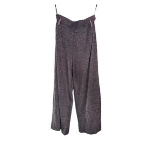 IORANE Metallic Knit Wide Leg Pants Black Lavender/Rose Gold Sparkle High Rise L